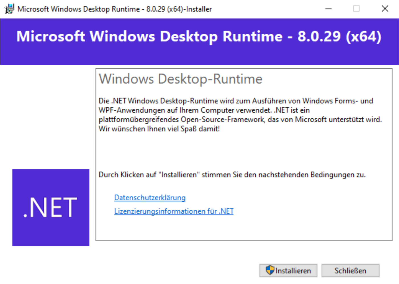 Instalace Microsoft Windows Desktop Runtime 8 (x64)