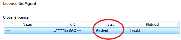 Správně aktivovaná licence