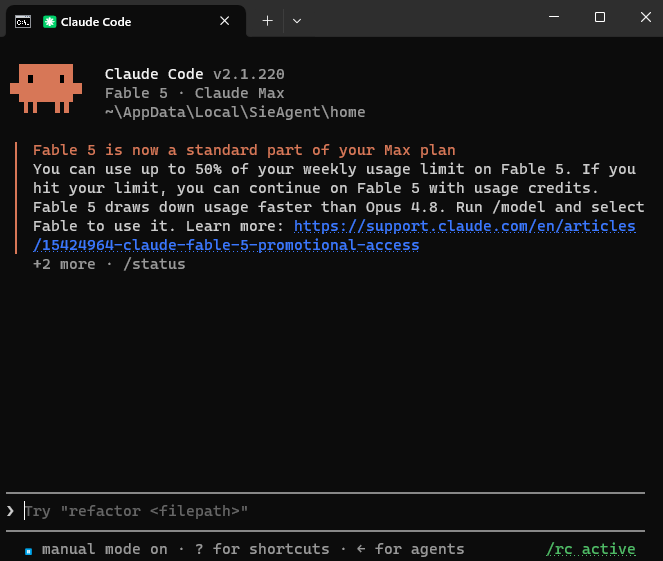 Připravený terminál Claude Code